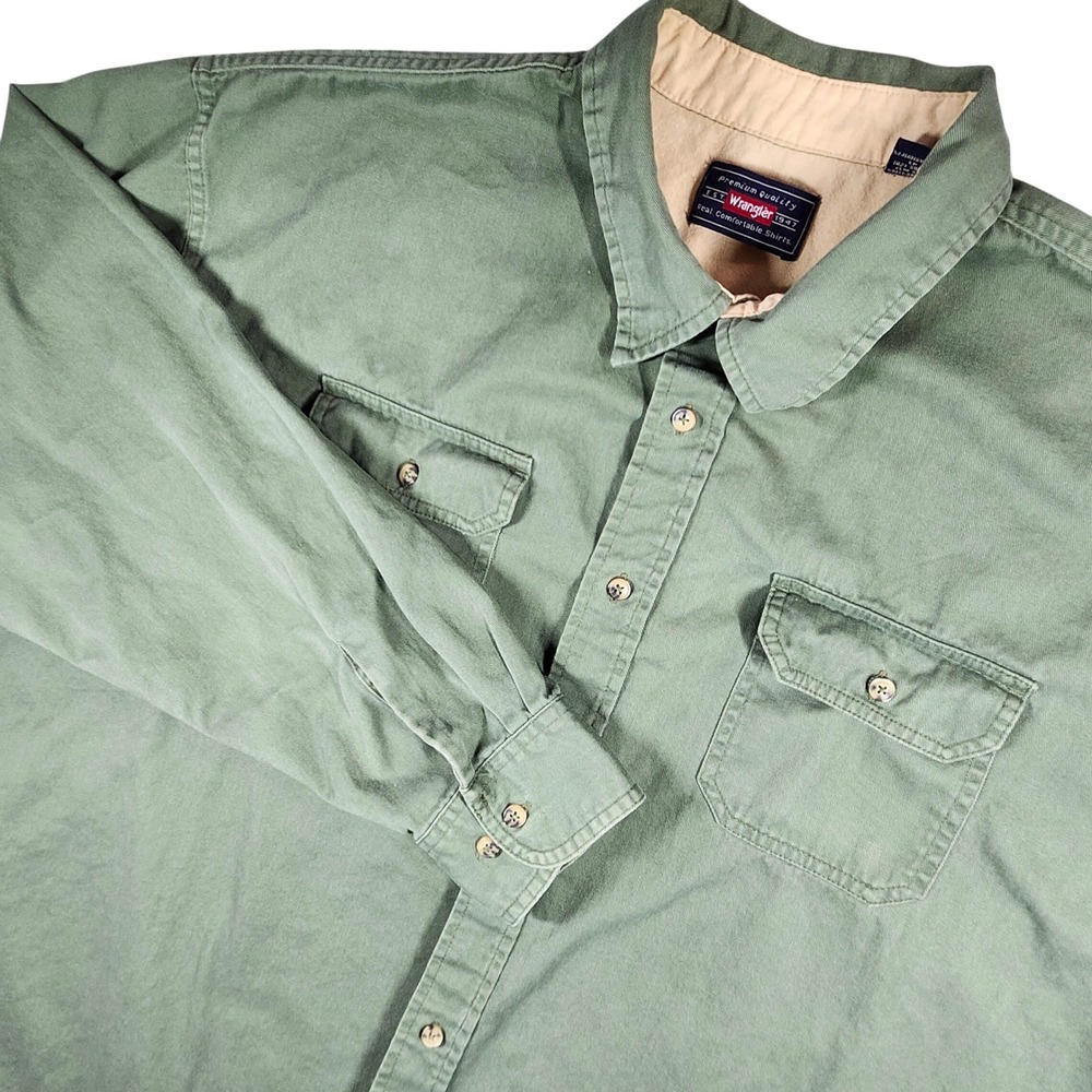 Wrangler Military Green LS Work‎ Shirt Men 3XL Button Up Utility Cotton Chore